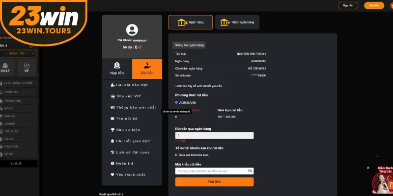 Các bước rút tiền 23win nhanh chóng