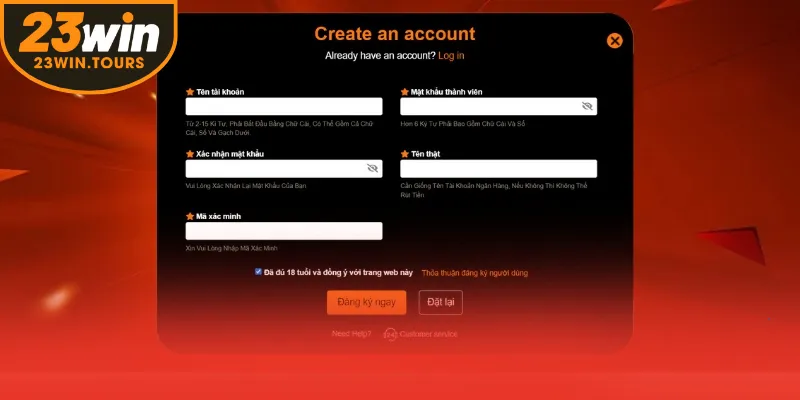 Thực hiện đăng ký tài khoản 23win không mất phí